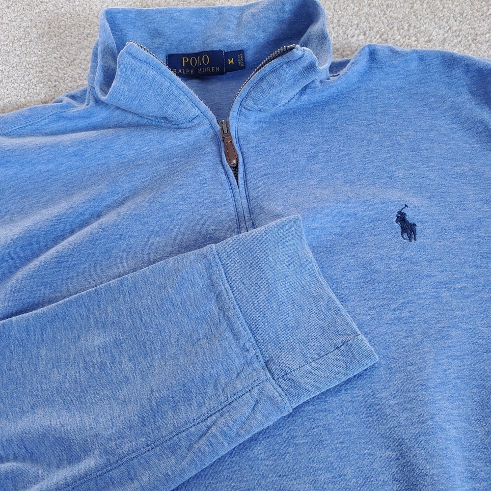 Polo Ralph Lauren Men's Medium Blue Knit Pullover 1/4 Zip Long Sleeve